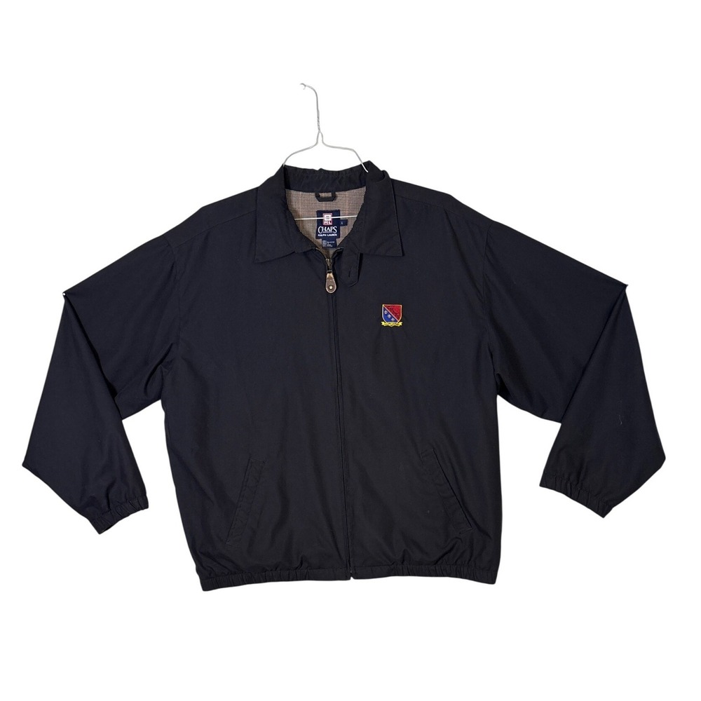 Chaps Ralph Lauren Mens Harrington Jacket Navy Blue Crest Logo Houndstooth L